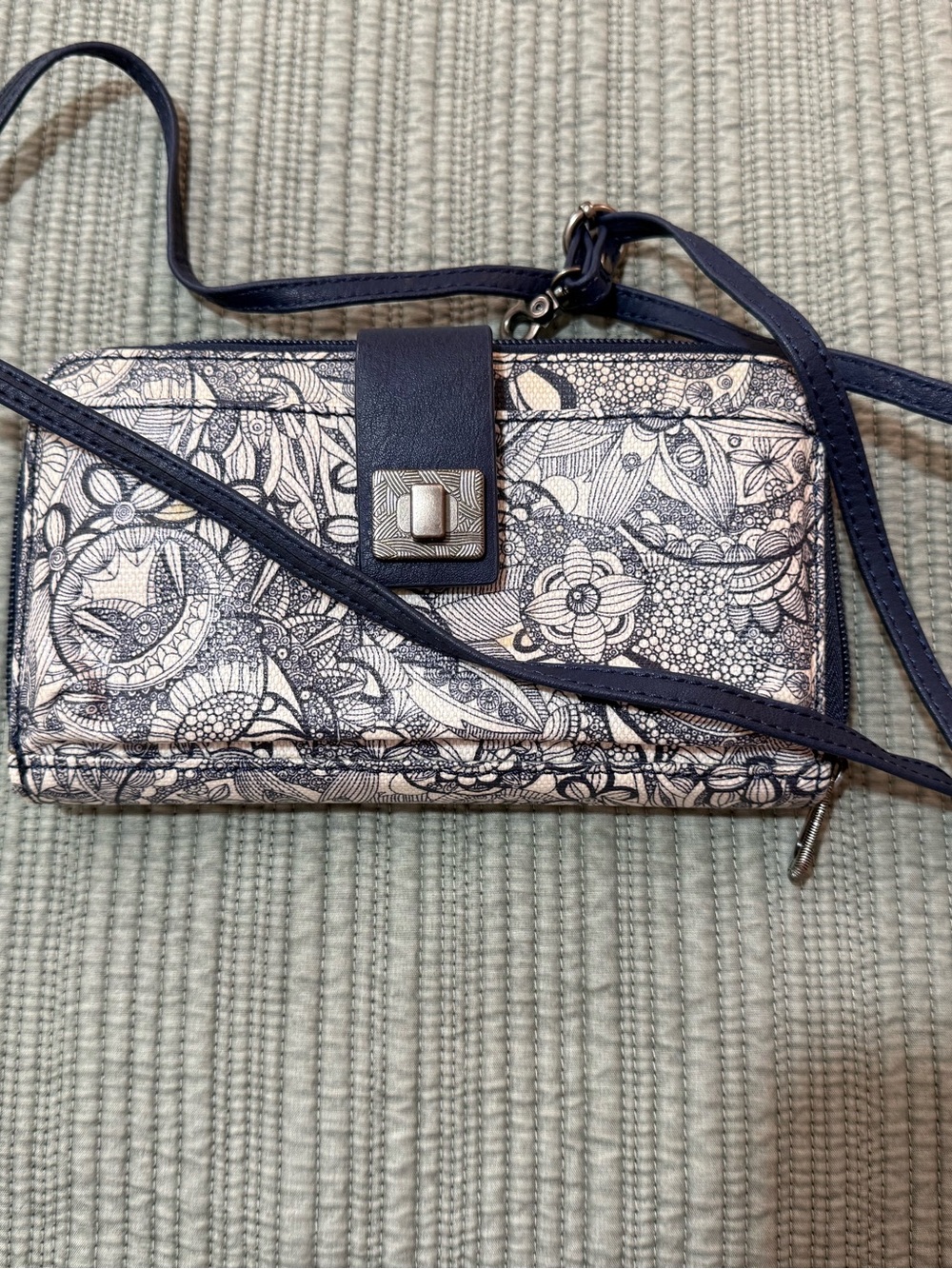 Sakroots Navy Floral Doodle Crossbody Wallet